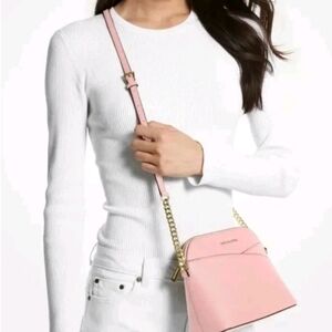 Michael Kors Jet Set Travel Medium Dome Leather Crossbody Powder Blush NEW🎀NWT